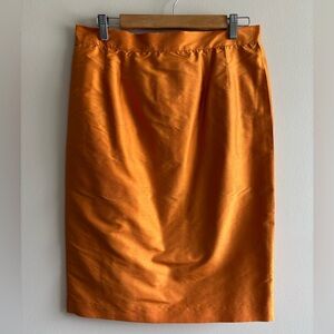 Louis Feraud Elegant Orange Pencil Skirt 100% silk sz L